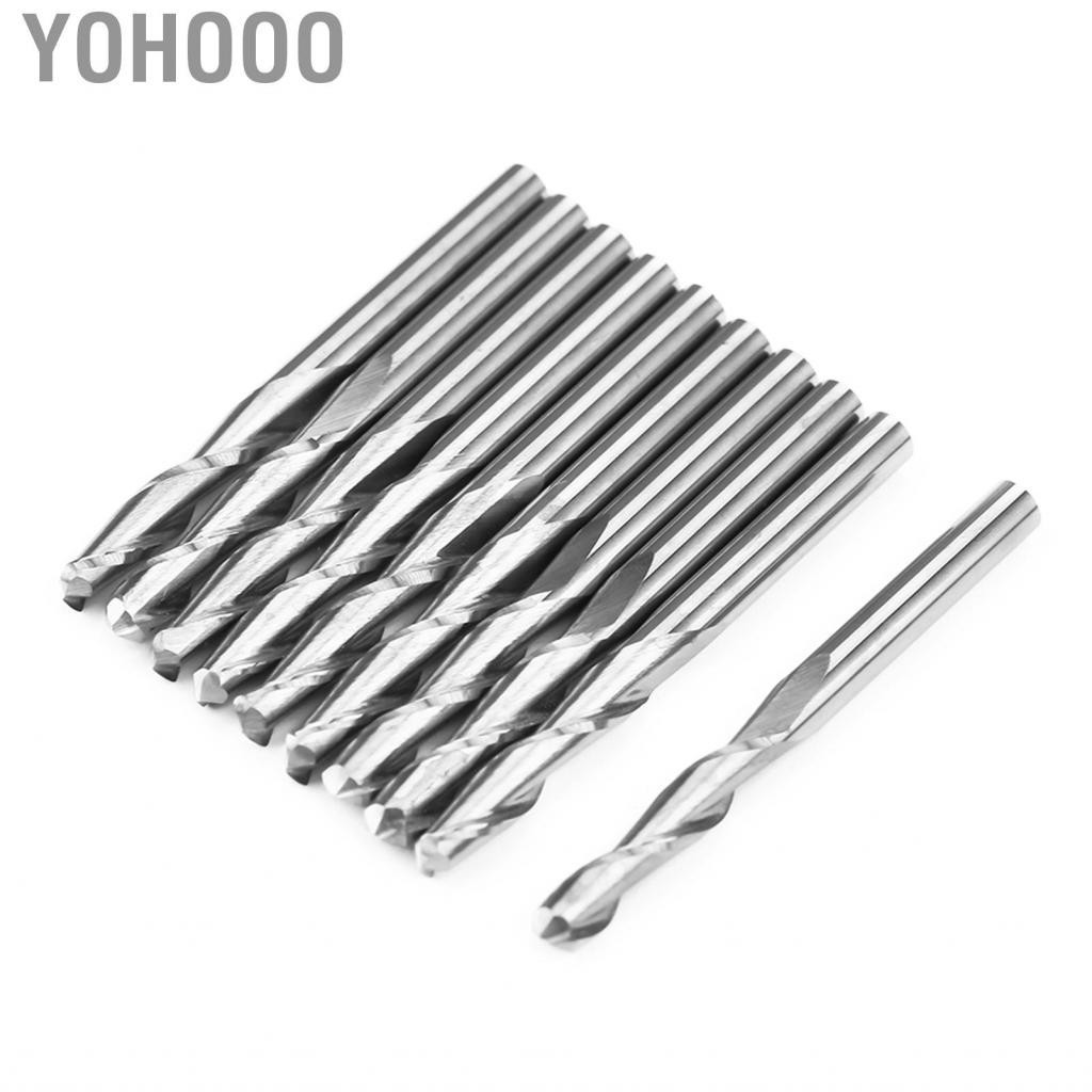 Yohooo Silver Wear-resistant Ball Nose End Mill 10Pcs Carbide 3.175
