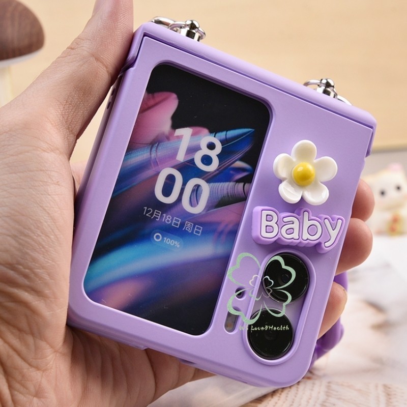 เคสแข็ง ลายดอกไม้ 3D กันกระแทก พร้อมสายโซ่คล้องข้อมือ รูปที่ 2