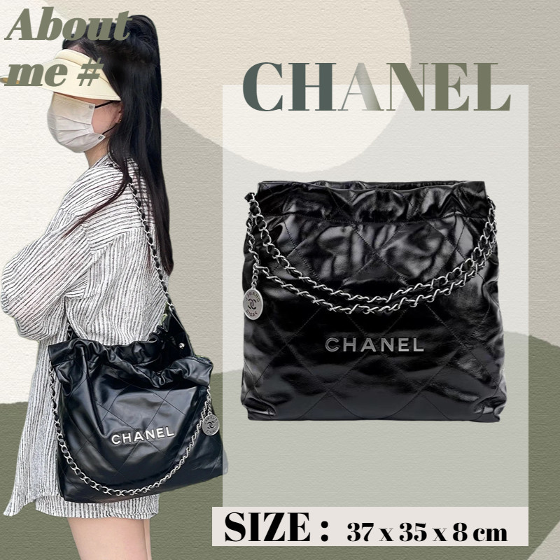 Hot Sale Chanel 22k All Black Large/Medium/Small Shopping Bag สุภาพสตรี