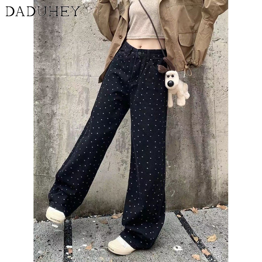 DaDuHey2026 2026 New American Style Retro Washed High Waist Loose Wide Legs Spot Jeans Women's Straight Jeans