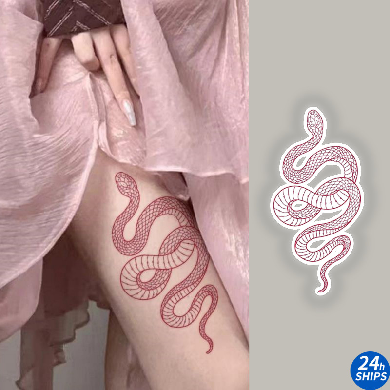 สติกเกอร์รอยสักชั่วคราว ลายงู สีแดง กันน้ํา 7 วัน