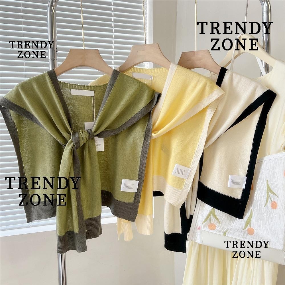 Trendyzone ผ้าคลุมไหล่ ผ้าถัก ลูกไม้ สีพื้น ผูกปกเสื้อปลอม รักษาความอบอุ่น ไหล่ ถอดออกได้ คอปก