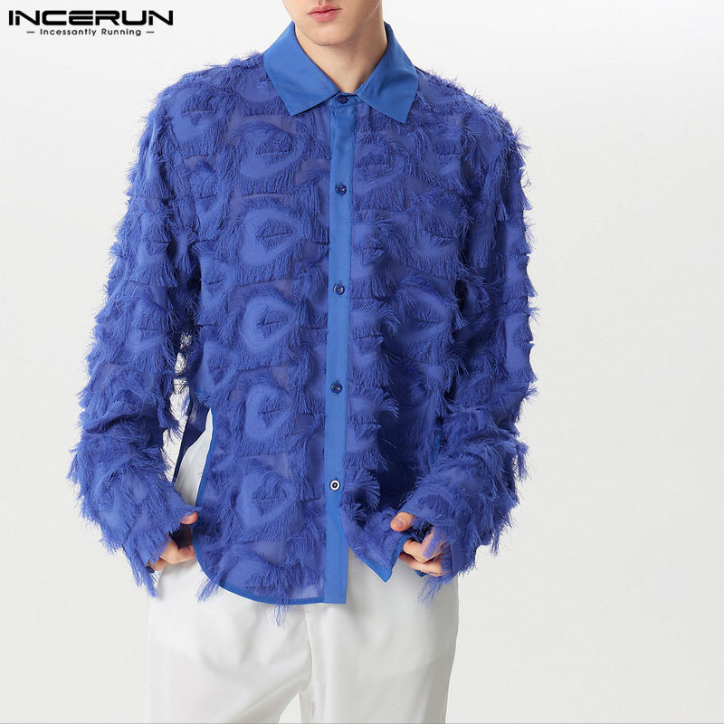 Incerun เสื้อเชิ้ตแขนยาว ผ้าแจ็คคาร์ด ประดับพู่ สไตล์วินเทจ แฟชั่นสําหรับผู้ชาย
