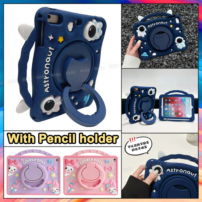 เคสแท็บเล็ต ซิลิโคนนิ่ม กันกระแทก ลายการ์ตูนนักบินอวกาศ 3D พร้อมขาตั้ง หมุนได้ 360 องศา สําหรับ Sams