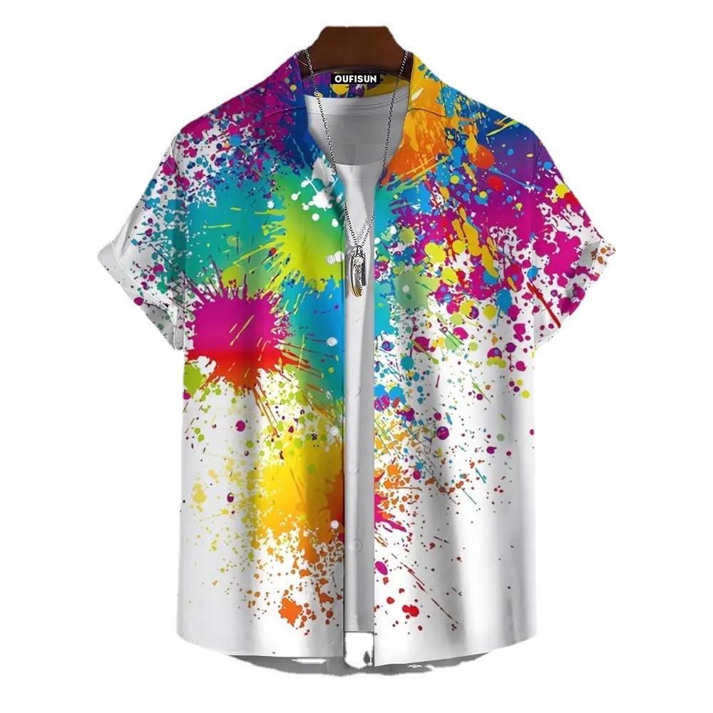 เสื้อยืดลําลอง แขนสั้น พิมพ์ลาย Songkran สีรุ้ง แฟชั่นฤดูร้อน สําหรับผู้ชาย