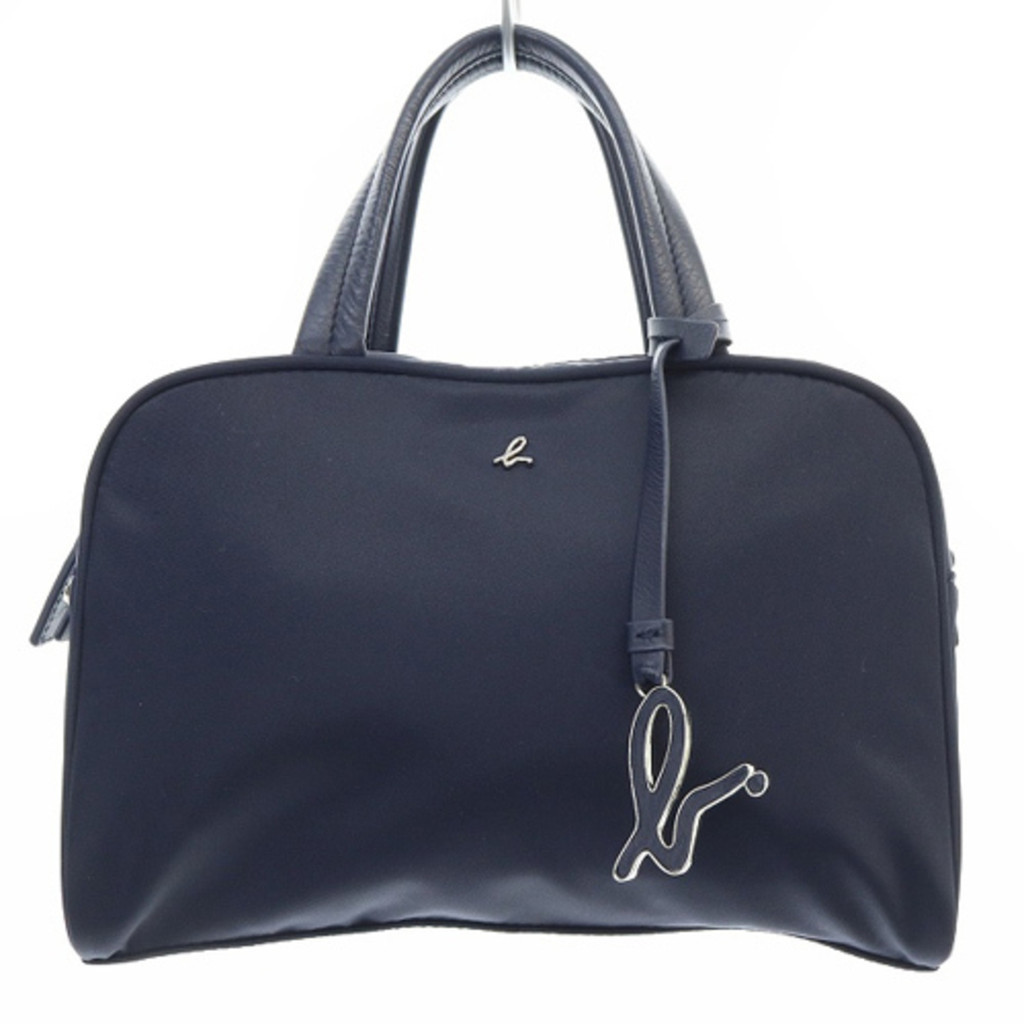 Agnes B Boston Bag Handbag Logo Navy Blue UAS08-01 Direct from Japan Secondhand