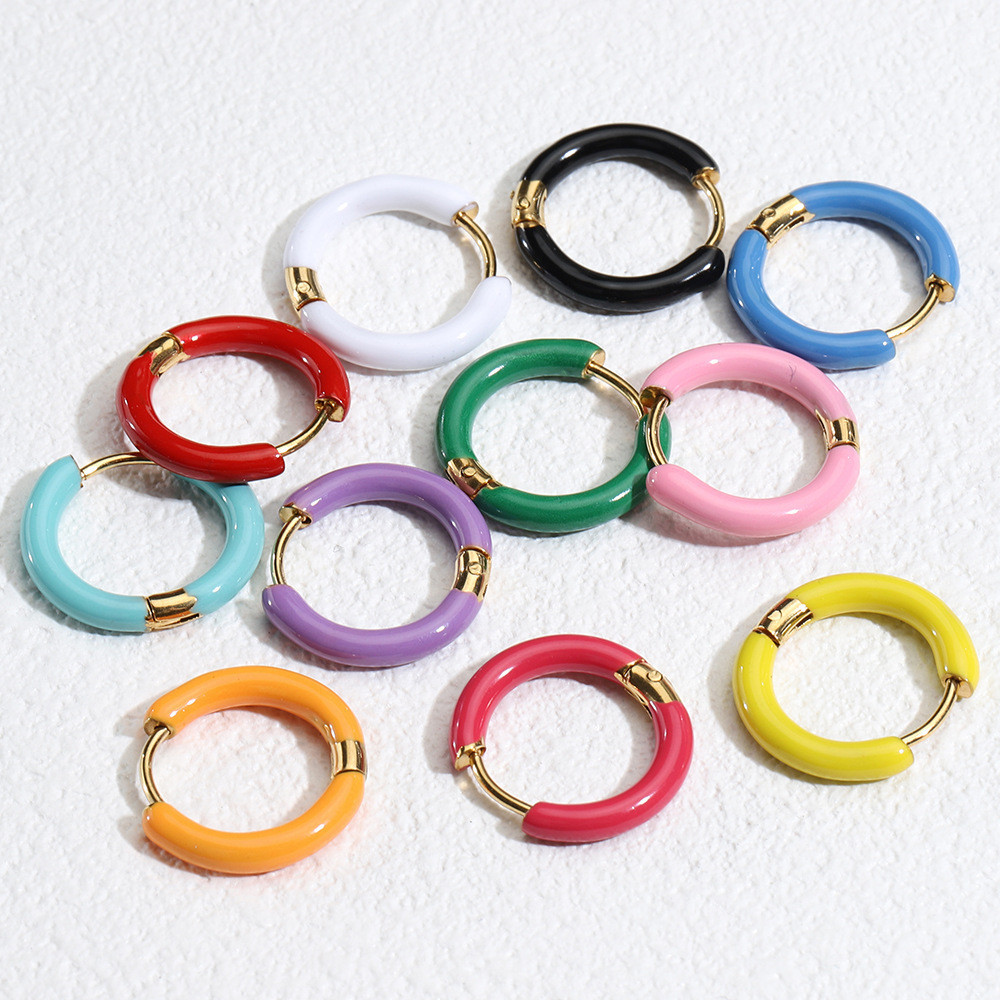 น ้ ํามันหยดต ่ างหู 12 มม.ต ่ างหูสแตนเลสที ่ มีสีสันรอบต ่ หูตะขอ diy ต ่ างหูอุปกรณ ์ เสริม