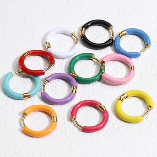 น ้ ํามันหยดต ่ างหู 12 มม.ต ่ างหูสแตนเลสที ่ มีสีสันรอบต ่ หูตะขอ diy ต ่ างหูอุปกรณ ์ เสริม