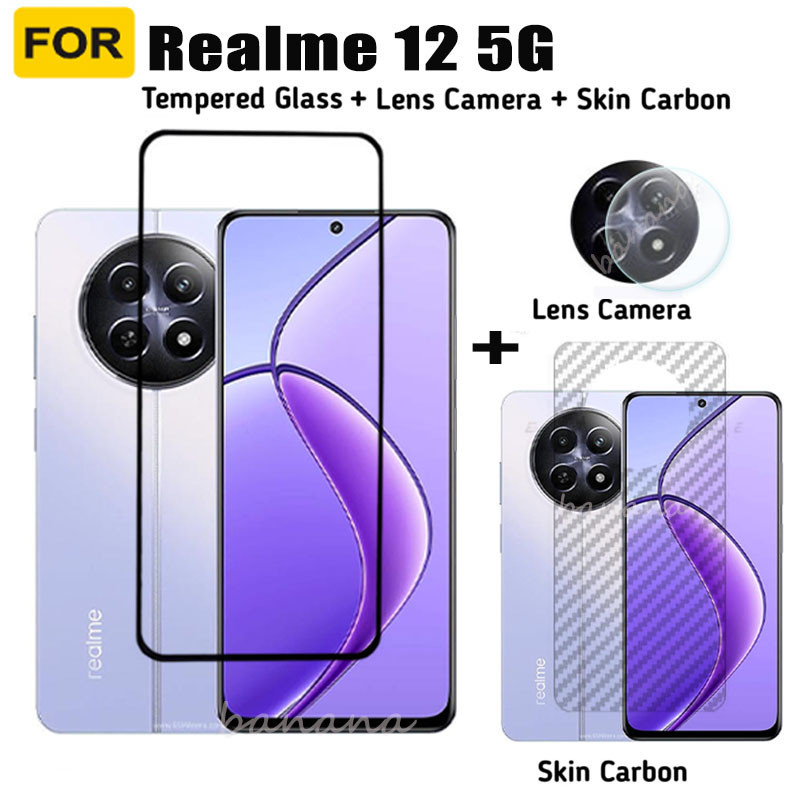 ฟิล์มกระจกนิรภัยกันรอยหน้าจอ 3 in 1 สําหรับ Realme 12 5G Realme 12+ Realme 11 4G 5G Realme Note 50 C53 C51 C55