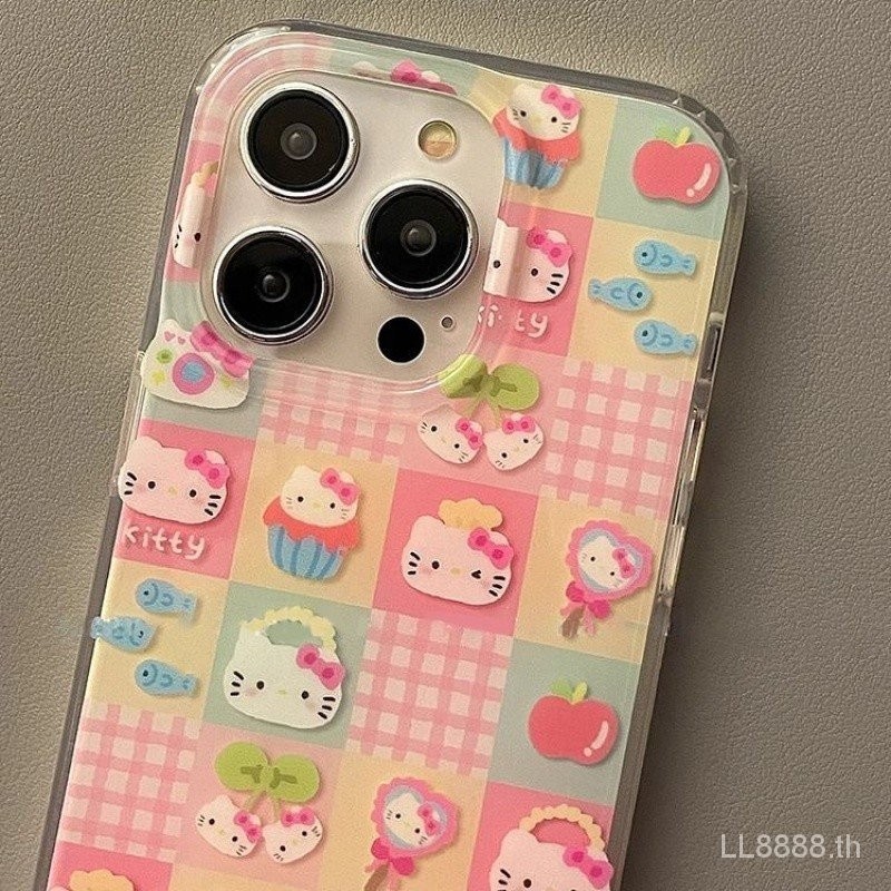 เคสโทรศัพท์มือถือ กันกระแทก ลายการ์ตูนแมวคิตตี้น่ารัก สีชมพู สําหรับ iPhone 15promax 14 13 12 11 xr 7plus 8 xsmax M2AA