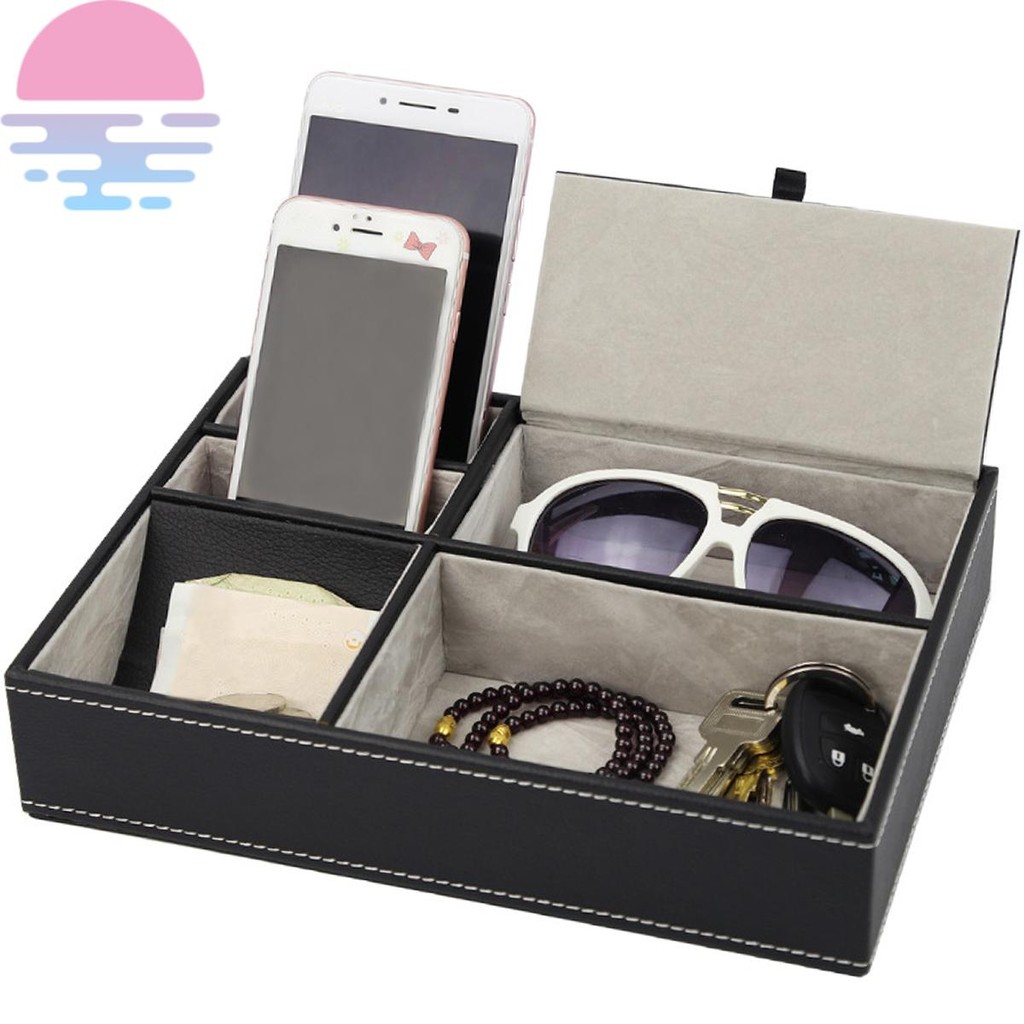 ผู้ชาย Valet ถาด 5 ช่อง Decent Valet ถาด Organizer หนัง Faux Nightstand Organizer Valet Dresser กล่อ