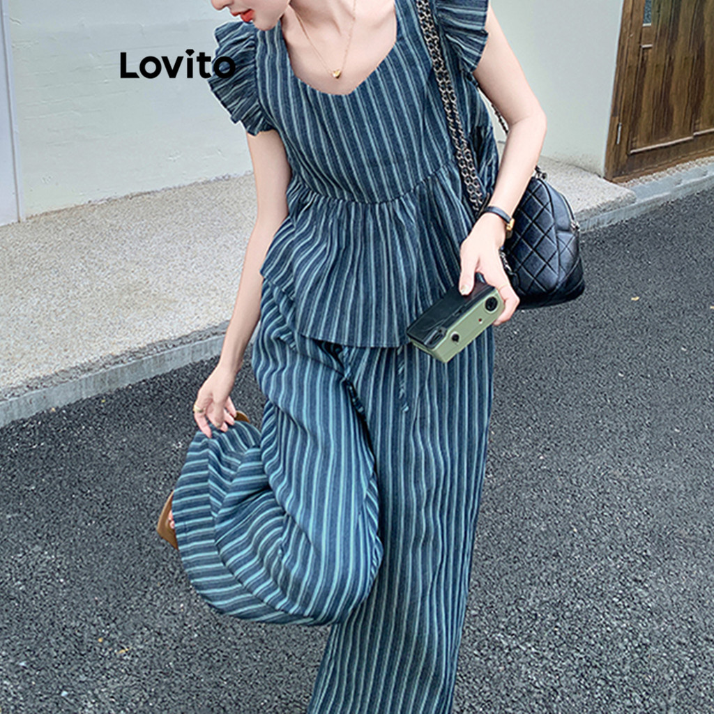 Lovito ฤดูร้อนสบายๆ/ฤดูใบไม้ผลิกางเกงชุดลายนัวเนียเหมลูกไม้ขึ้นท็อปส์หรือกางเกงสําหรับผู้หญิง L177AD716 ราคา ถูกที่สุด ดีลบีเคเค แกลเลอรีภาพที่ 3