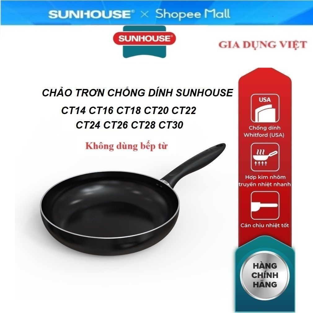 SUNHOUSE กระทะนอนสติ๊กเรียบ ขนาด 16-30cm CT14 CT16 CT18 CT20 CT22 CT24 CT26 CT28 CT30