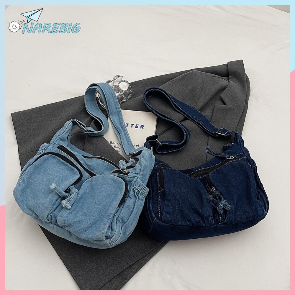 กระเป๋าผ้าเดนิม Denim Tote Bag กระเป๋าถือขนาดใหญ่ Hobo Bag Jean Purses สําหรับผู้หญิงทํางาน Shopping Travel ✿