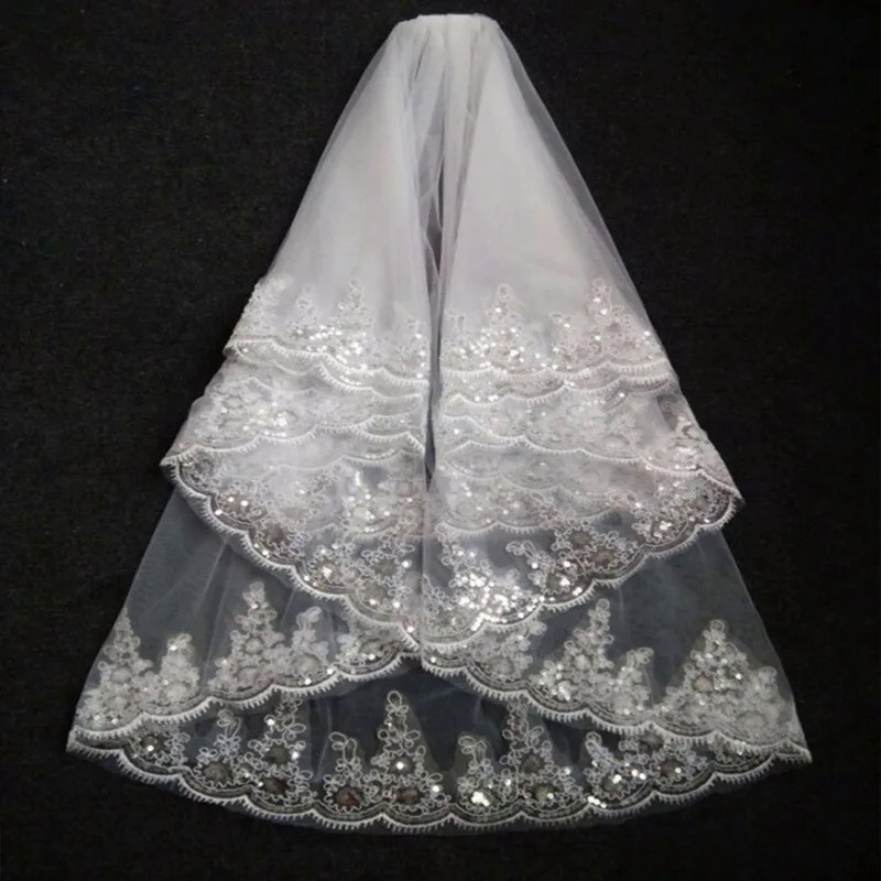 2018 Fashion Two Layer Bridal Veil White Ivory Tulle Wedding Veil With Comb Lace Edge Wedding Access