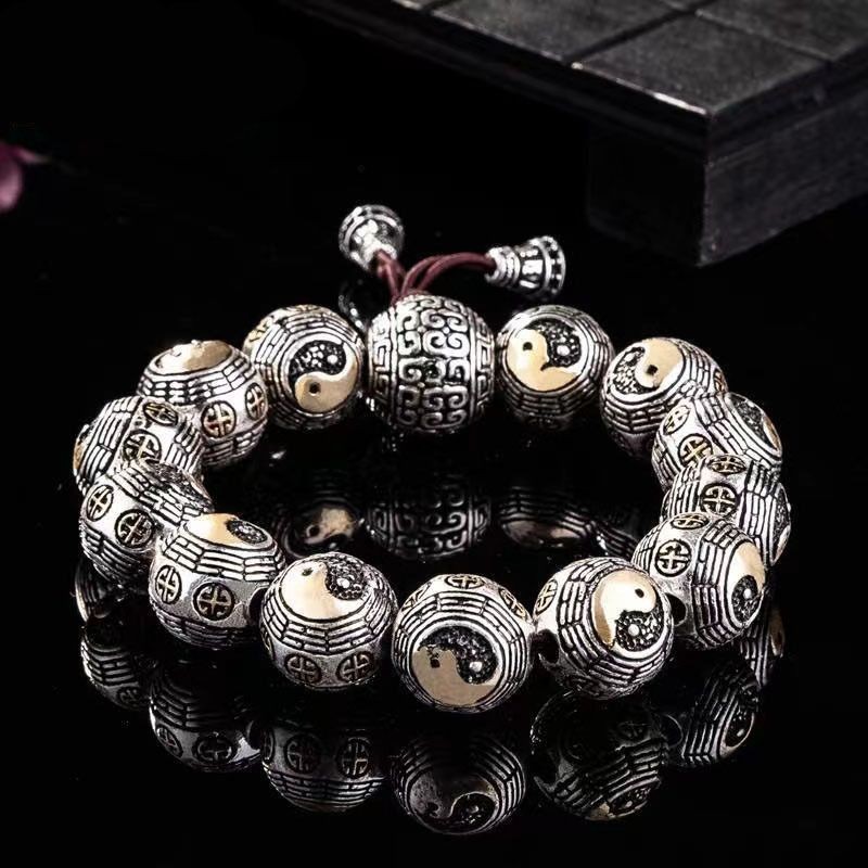 [อัตราการสรรเสริญ 92%] S999 Tai Chi Bagua Bracelet Distressed Retro Rosary Bracelet Gift for Boyfrie