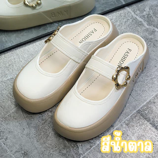รองเท้าแตะ คัชชูเปิดส้น พื้นนุ่ม มีสายคาด ทรงน่ารัก น้ำหนักเบา มีสี4สี พร้อมส่งในไทย ปิดหน้าเท้า x112