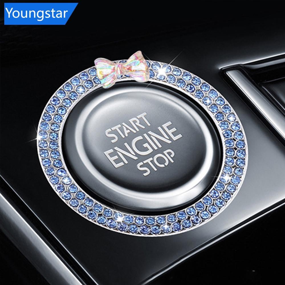 FYY สตาร์ทรถจุดระเบิดปุ่มเครื่องยนต์แหวน Bowknot แหวนจุดระเบิด Rhinestone ออกแบบปุ่มจุดระเบิดรถยนต์แหวนตกแต่ง