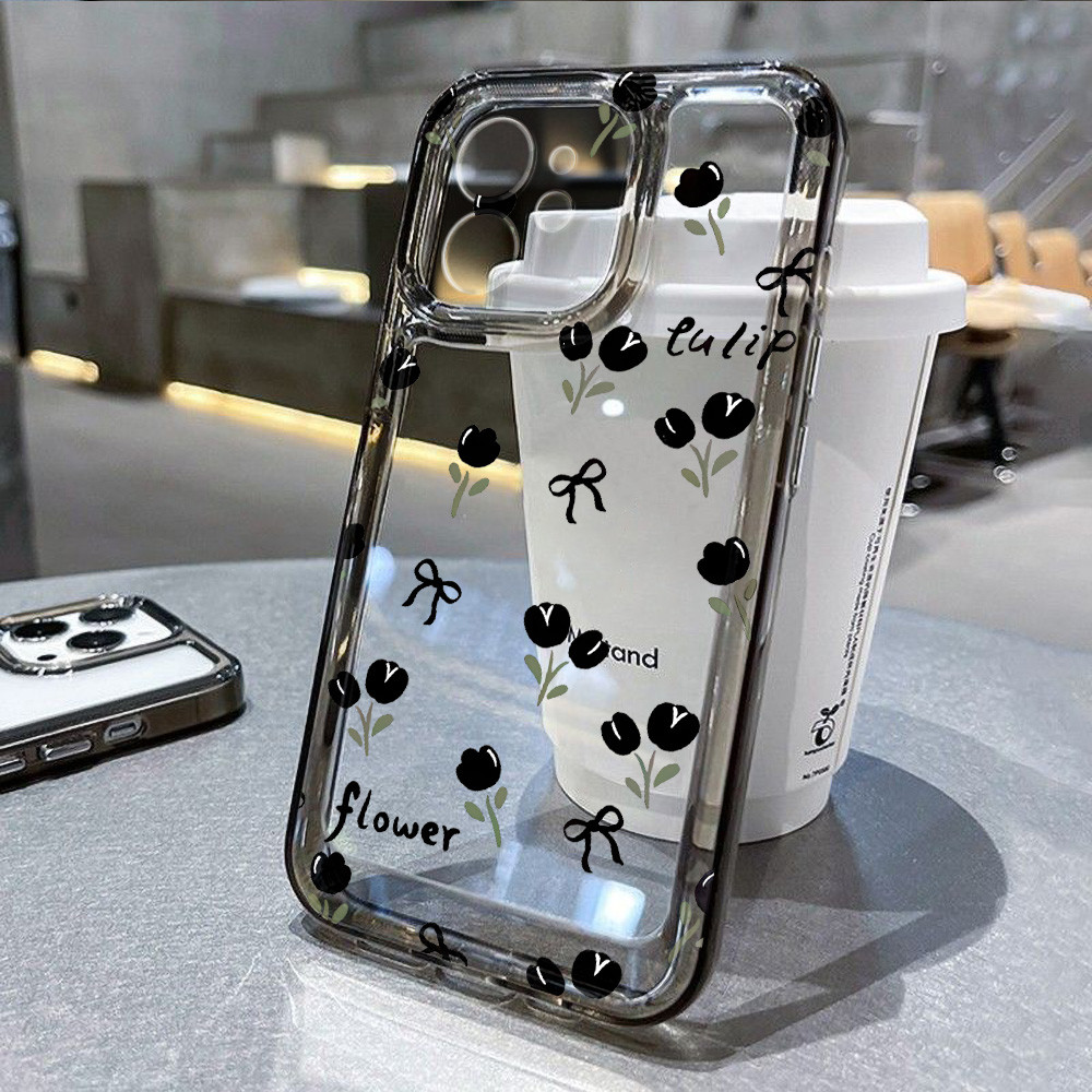 INS Case for เคส iPhone 11 13 16 14 12 Pro Max เคสไอโฟน11 7 8 Plus XR SE X XS Max ดอกไม้ Clear กันกระแทก