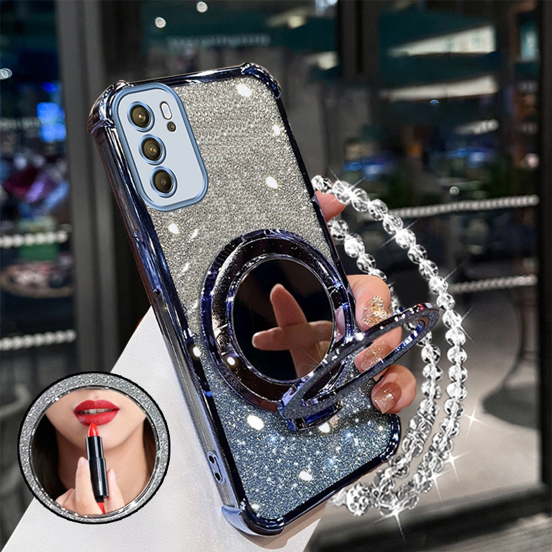 FOR เคส [3 in 1] กรณีสำหรับ OPPO Reno 6 5กรัม OPPO A16 Reno 6Z 5กรัม ren6 Z 5กรัมโทรศัพท์ปลอก softcase ซิลิโคนกันกระแทกปกการออกแบบใหม่ความงามเชือกเส้นเล็กกระจกแต่งหน้าพร้อมตัวยึด sjsfhzj01 - รูปที่ 3