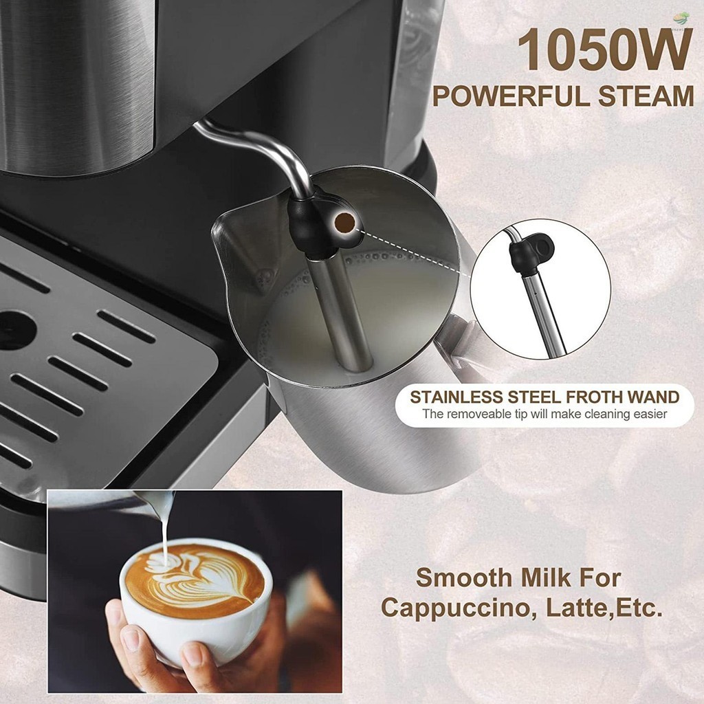 เครื่องชงกาแฟกึ่งอัตโนมัติ 1050W All-In-One 15 บาร์ พร้อมไม้กายสิทธิ์ตีฟองนม ถังเก็บน้ํา 1.5 ลิตร เครื่องกรองกาแฟ ตะกร้ากรอง ช้อนแทมเปอร์ สําหรับ C