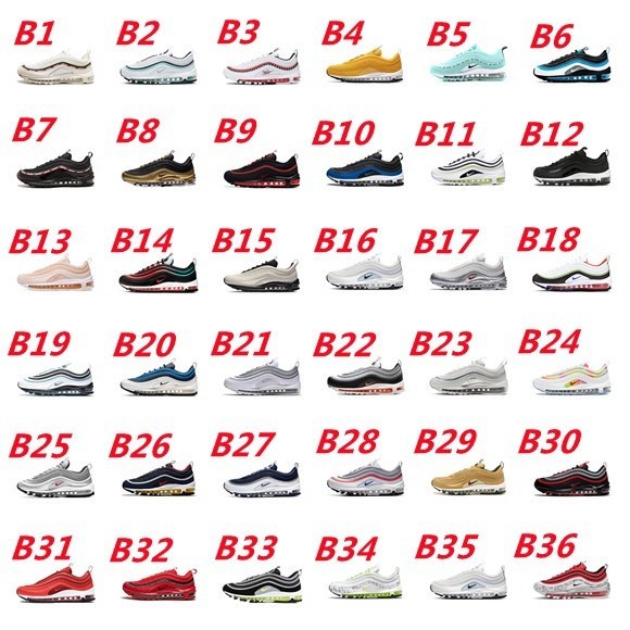 Nike Air Max 97 รองเท้ากีฬาสีดำสีเบจ 92 สีรองเท้าวิ่งระบายอากาศสำหรับผู้ชายและผู้หญิง