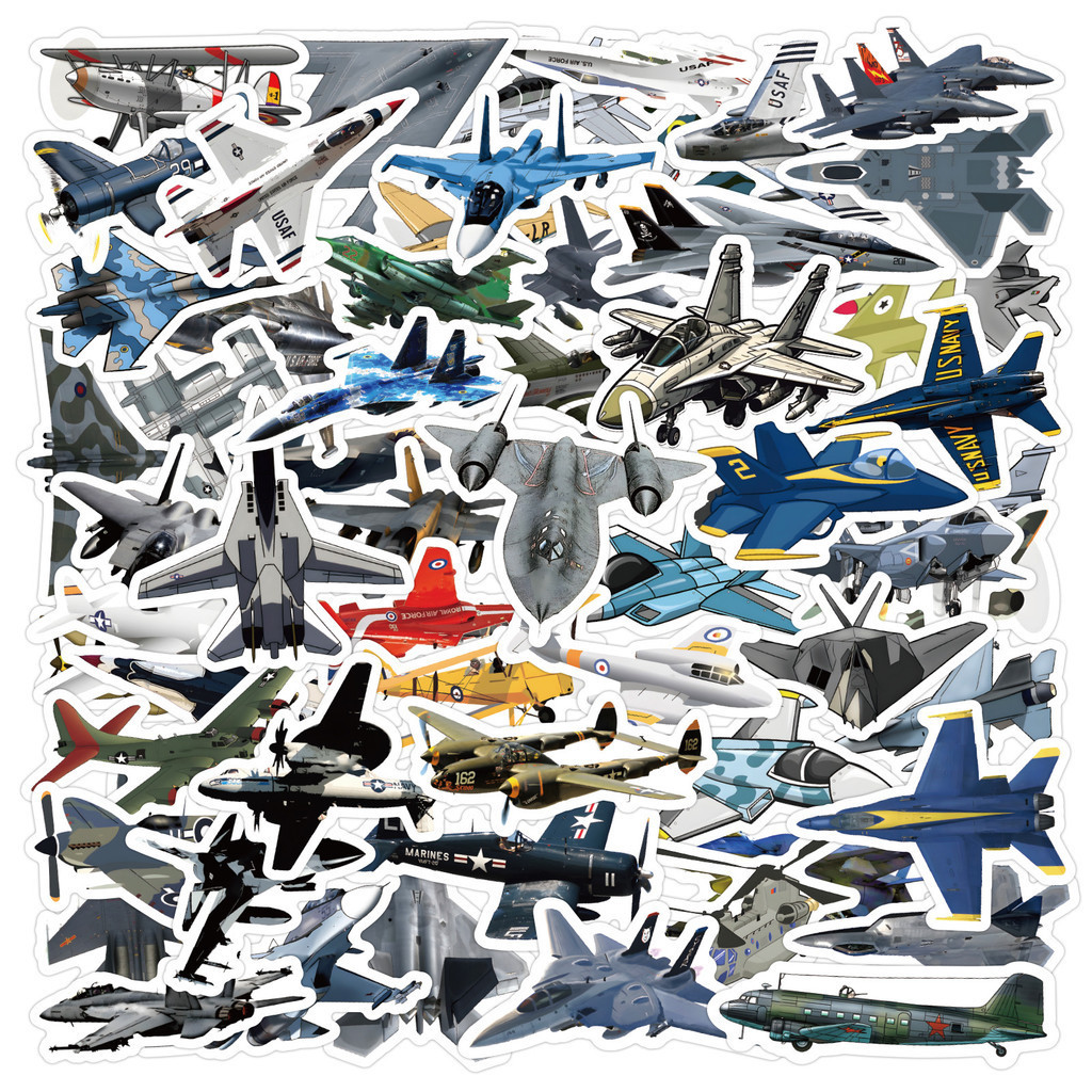 สติกเกอร์ PVC กันน้ํา ลายเครื่องบินรบทหาร จํานวน 50 ชิ้น