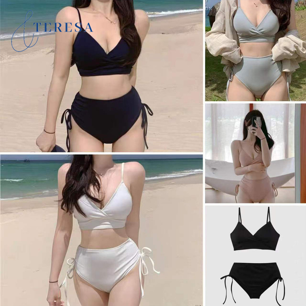 ชุดว่ายน้ำ ทูพีช บราสายเดี่ยวคอวี มาพร้อมบิกินี่เอวสูงดีไซน์สวย