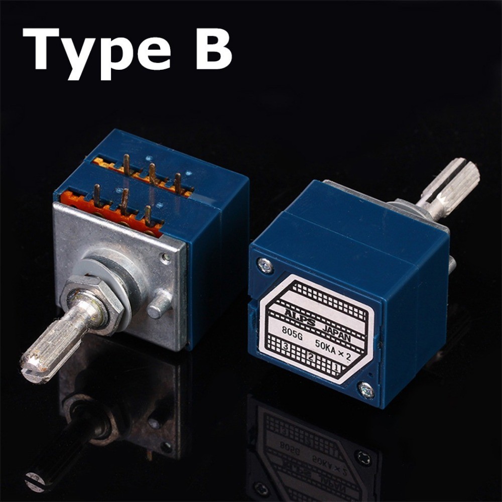 โพเทนชิโอมิเตอร์สวิตช์โรตารี่ 10K 20K 50K 100K 250K 500K ALPS RK27 10~500KAX2 6Ppin
