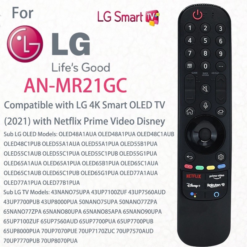 ใหม่ รีโมตคอนโทรลทีวี AN-MR21GC (ไม่มีเสียง ตัวชี้) แบบเปลี่ยน สําหรับ LG OLED65C1PUB 65 C1 Series 4K Smart OLED TV (2021) พร้อม Netflix Prime Video Disney