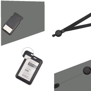1x กรอบป้ายใส่บัตร หน้าใส หลังทึบ พร้อมสายซิลิโคน สีดำ Lanyards Card Holder