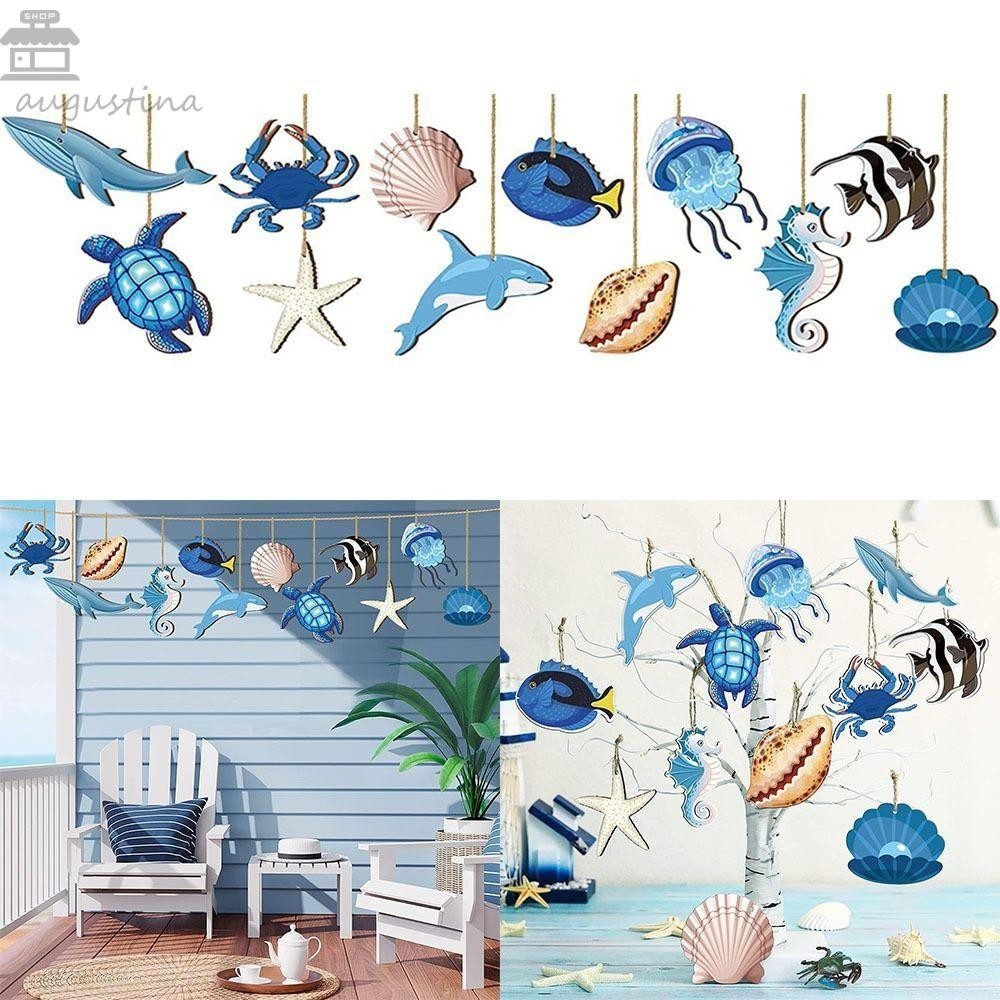 Augustina จี้รูปเปลือกหอย ปลาดาว ม้าน้ํา เต่า สไตล์ฮาวาย สําหรับแขวนตกแต่งบ้าน DIY 24 ชิ้น