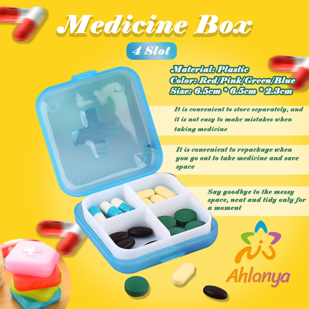 Ahlanya กล่องยา มินิ กล่องสีสันลูกกวาด หลายช่อง กล่องยาแบบพกพา Cross-packing pill box