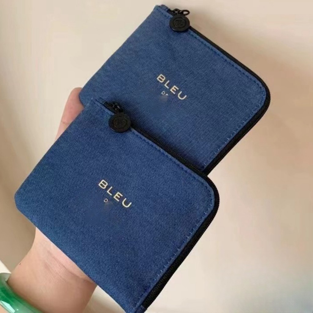 Vip GIFT BLEU DE กระเป๋าสตางค์ ผ้ายีน มีซิป ขนาดเล็ก สีน้ําเงินกรมท่า สําหรับใส่เหรียญ