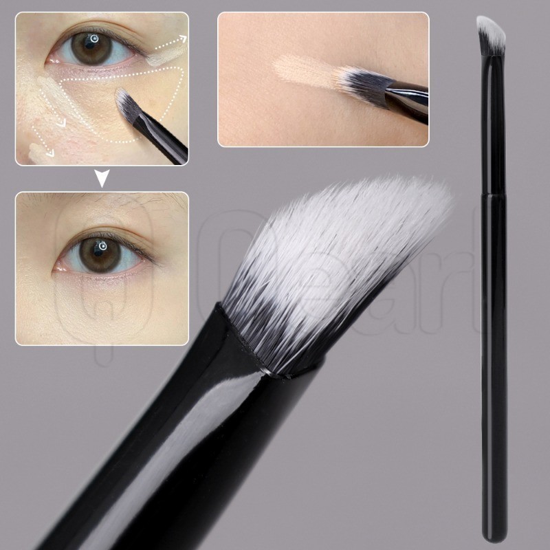 แปรงแต่งหน้า แปรงคอนซีลเลอร์ ขนแปรงไฟเบอร์นุ่ม หัวแบน ทรงกลม สีดํา สําหรับแต่งหน้า