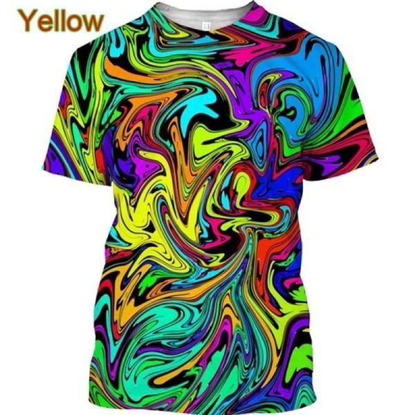 เสื้อยืดแขนสั้นลําลอง พิมพ์ลายนามธรรม 3 มิติ สีนีออน สีสันสดใส แฟชั่นฤดูร้อน สําหรับผู้ชาย ไซซ์ XS - 6XL