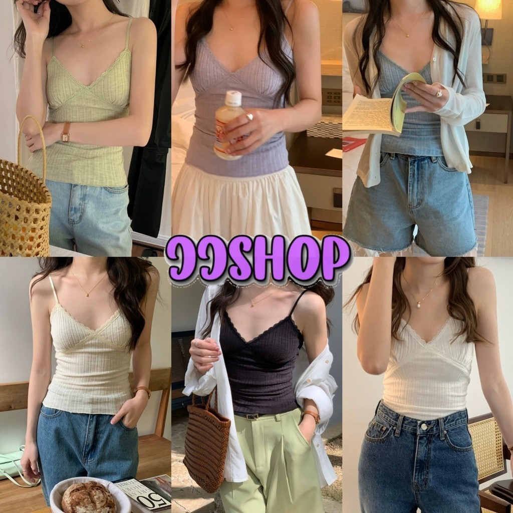JJ Shop​💜​พร้อมส่ง เสื้อสายเดี่ยว มีฟองน้ำ ผ้าพริ้ว ใส่สบาย 