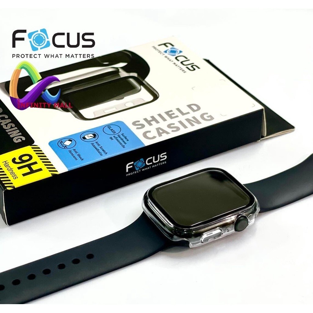 เคสกระจก สำหรับ Apple watch 9 / 8 / 7 45 41 mm.  6 / 5 / 4 / SE / SE2 44 40 mm. Focus Shield Casing protector glass case