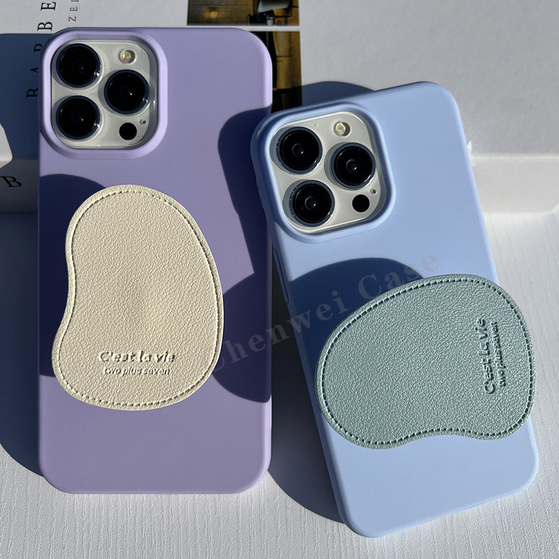 Matte Soft Case พร้อม PU หนังผู้ถือโทรศัพท์ Grip สําหรับ iPhone 16 15Promax 15 15Pro 14 14Pro 14Promax 13Pro 13Promax 12 12Promax 11 11Promax X Xr Xsmax 14Plus 11Pro 7Plus 13mini