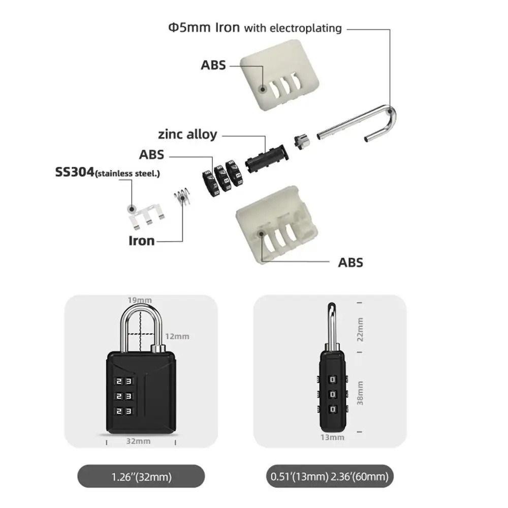 Quillan กระเป๋าเดินทางรหัสล็อค,3 Dial หลักกันน้ํา Mini รหัสผ่านกุญแจ,แบบพกพาความปลอดภัยกระเป๋าเป้สะพายหลังกุญแจ Anti-theft Customs รหัสล็อคกระเป๋าเดินทาง