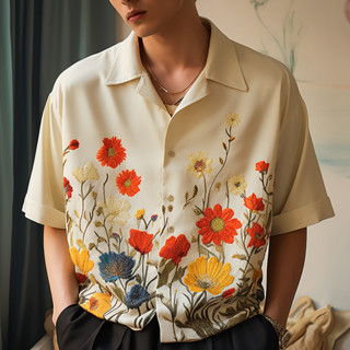 Incerun เสื้อเชิ้ต คอปก แขนสั้น พิมพ์ลายดอกไม้ ทรงหลวม สไตล์…