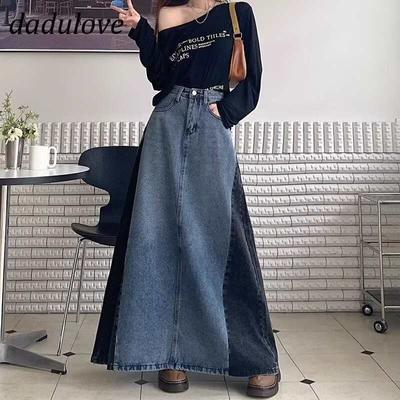 DaDulove New American Ins High Street Raw Edge Slit Denim Skirt Niche High Waist A- line Skirt Bag Hip Skirt