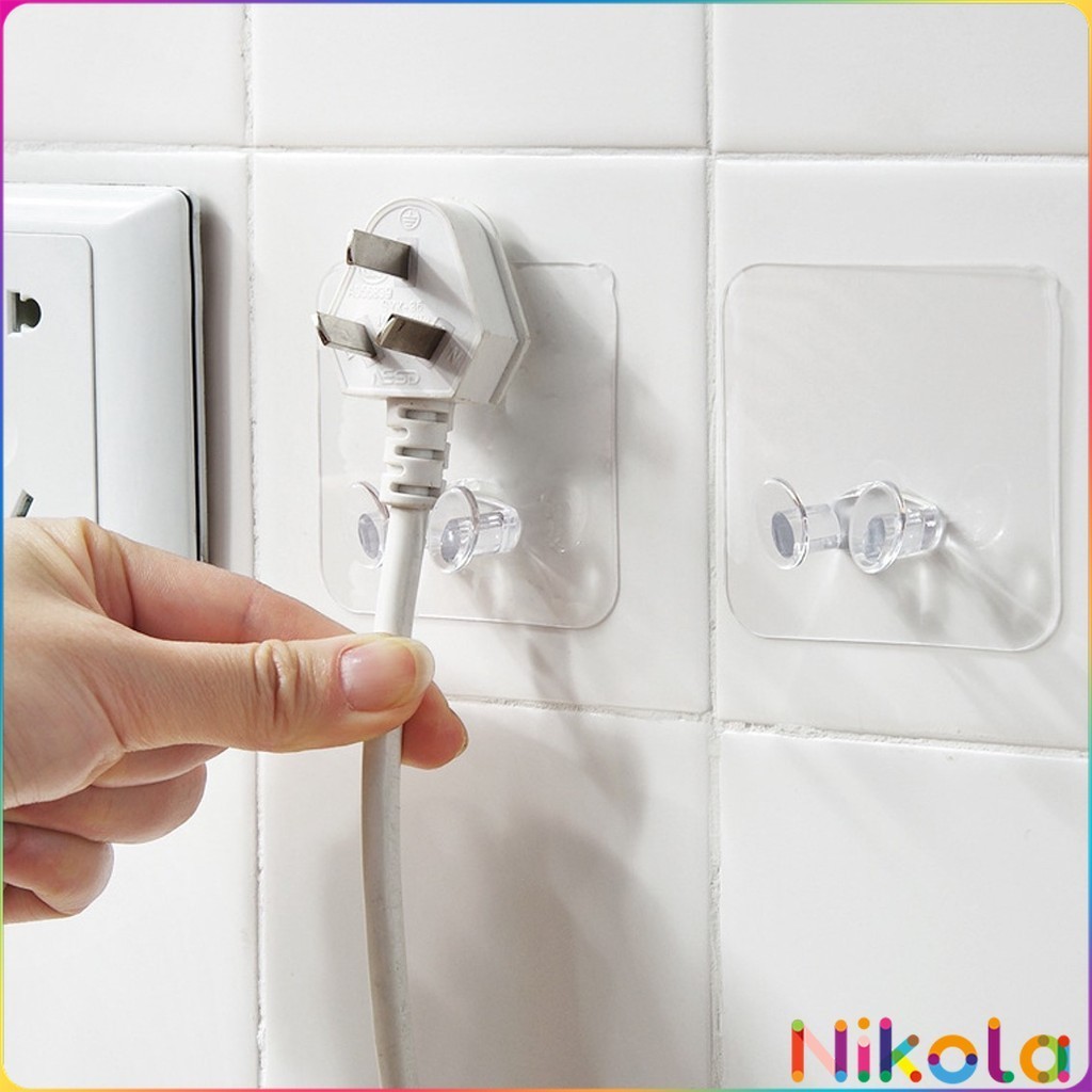 Nikola Plugs Holder ตะขอ**เขากวาง** แขวนปลั๊ก ตะขอแขวนอเนกประสงค์ ติดผนังแบบใส ไม่ต้องเจาะ