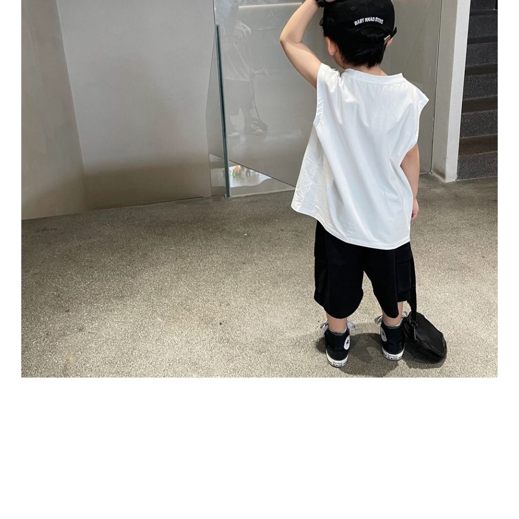 เสื้อยืดแขนกุด พิมพ์ลายตัวอักษร ทรงหลวม เข้ากับทุกการแต่งกาย แฟชั่นสไตล์เกาหลี สําหรับเด็กผู้ชาย