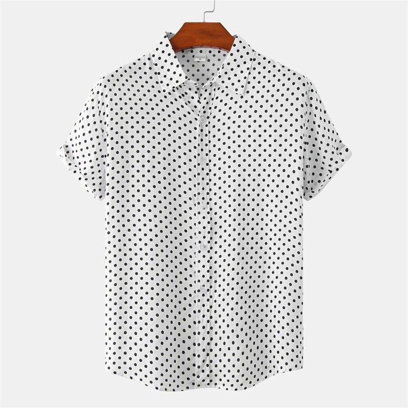 เสื้อเชิ้ตแขนสั้น คอปก พิมพ์ลายจุด 3 มิติ สีพื้น แฟชั่นฤดูร้อน สไตล์สตรีท สําหรับผู้ชาย และผู้หญิง