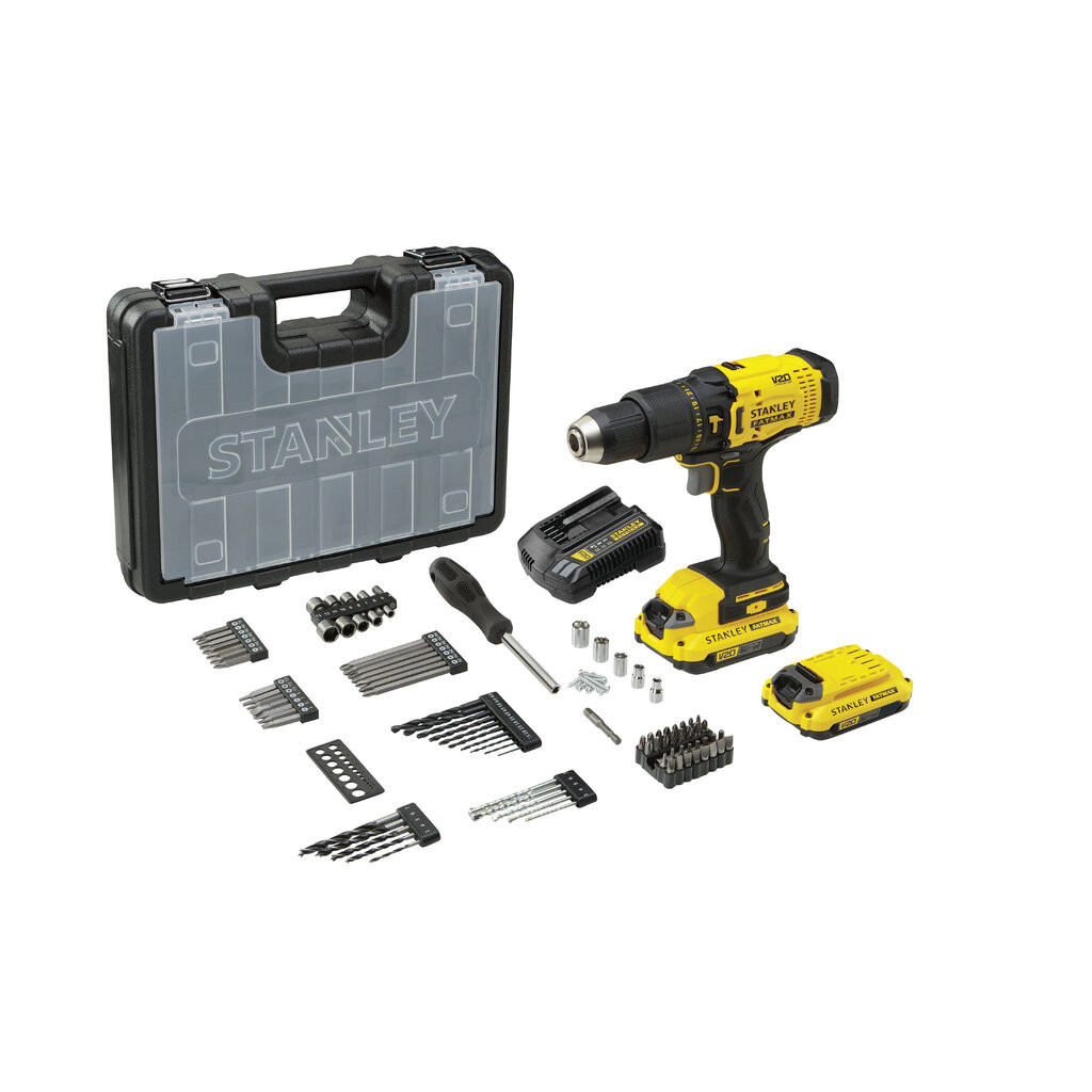 STANLEY รุ่น SCD711D2KA-B1 สว่านกระแทกไร้สาย 20 โวลท์ พร้อมแบตเตอรี่ 2.0Ah ครบชุด ฟรี!! ชุดดอกสว่าน 