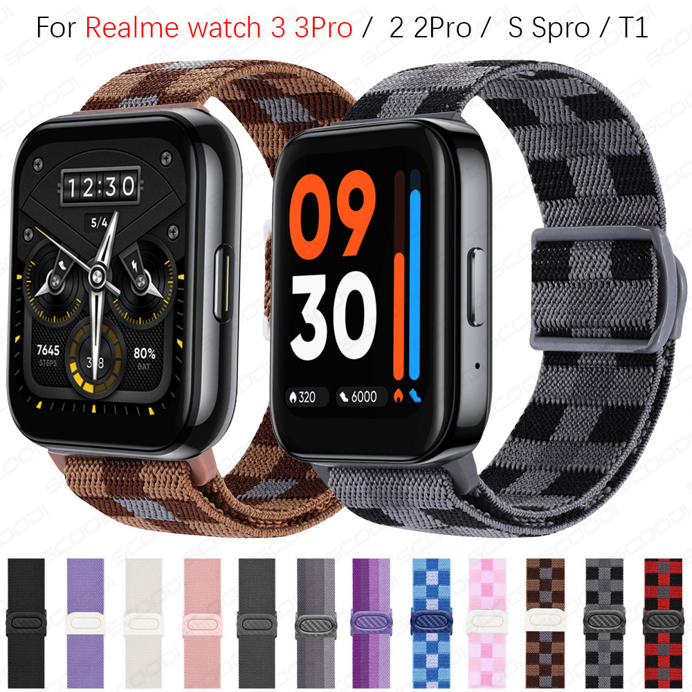 สายรัดไนลอนยืดแบบปรับได้สําหรับนาฬิกา Realme 5 /3 /3 Pro /2 /2Pro /S /Spro /T1 SmartWatch