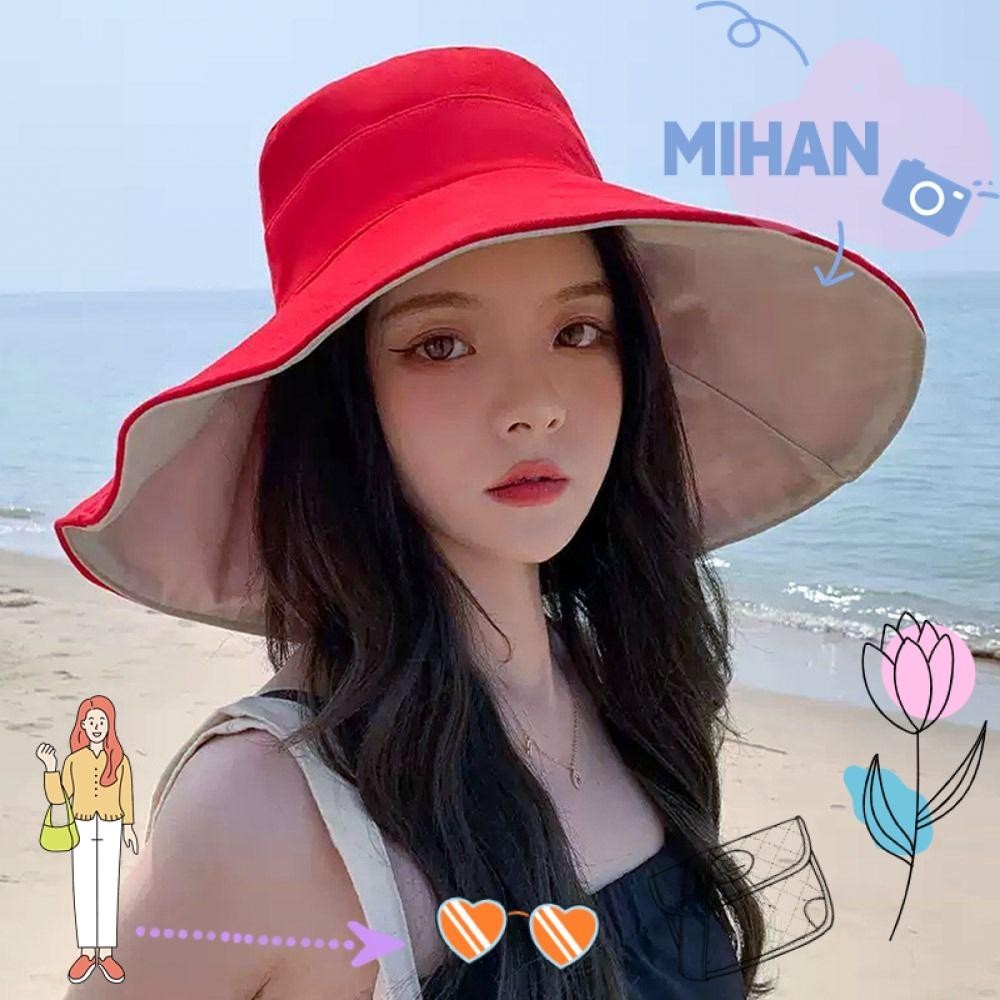 Mh หมวกบักเก็ต, หมวกชายหาด พับได้สองด้าน, หมวกกันแดด ปีกใหญ่ แบบพกพา ป้องกันรังสียูวี ฤดูใบไม้ผลิ ฤดูร้อน สําหรับผู้หญิง ผู้ชาย