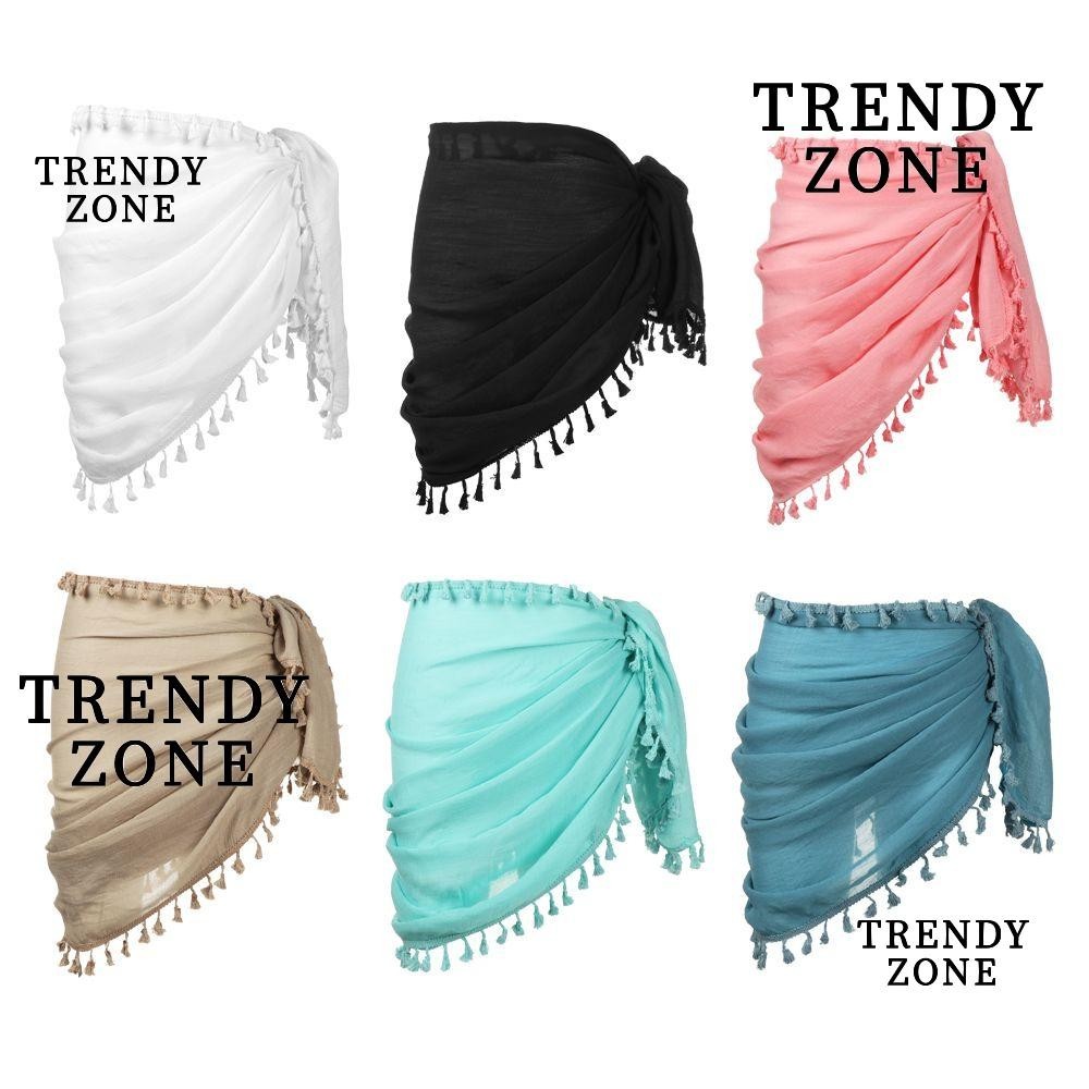 Trendyzone ผ้าคลุมชุดว่ายน้ํา ผ้าซิ่น ชายหาด พลัสไซซ์ กระโปรงสั้น ผ้าซิ่น แต่งพู่ สําหรับผู้หญิง