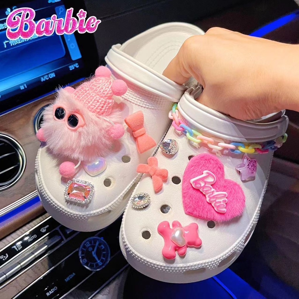 Crocs jibbitz charm จี้รูปรองเท้า 3d สีชมพู สําหรับรองเท้าเด็กผู้หญิง